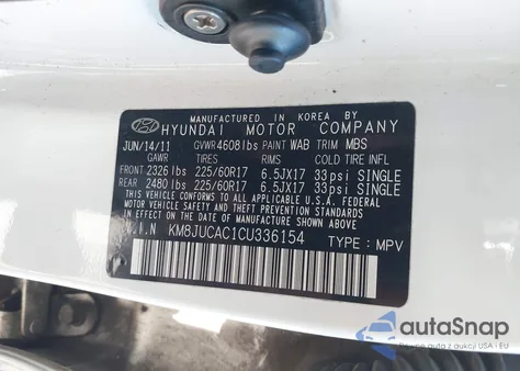 2012 Hyundai Tucson Gls z USA, uszkodzony, nr VIN KM8JUCAC1CU336154